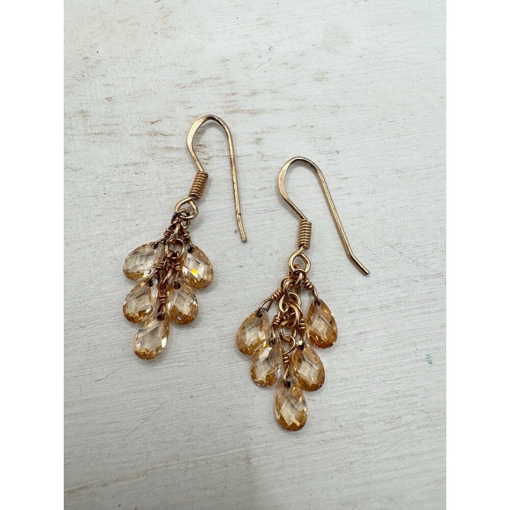 Faceted Citrine Teardrop Cluster Dangle Drop Earrings Rose Gold Sterling Silver